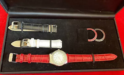 TEMPIC Women's Watch Gift Set Exchangeable 3 Bracelets Case Red Black White New • $89.93