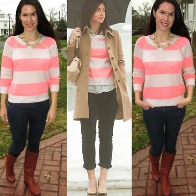 J. Crew Collection Italian Cashmere Plaited Rugby Stripe 37400 Pink Sweater XXS • $32.29
