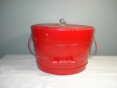 Vintage Wood Bucket Pail With Lid Wire Handle Painted Red For Christmas! • $19.80