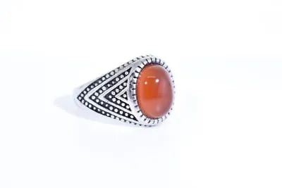 Vintage Stainless Steel Genuine Carnelian Size 10 Men's Ring • $44