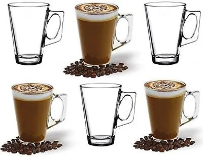 ANSIO Large Latte Glass Coffee Cups - 385ml (13 Oz) - Gift Box Of 6 Latte Glass • £15.56