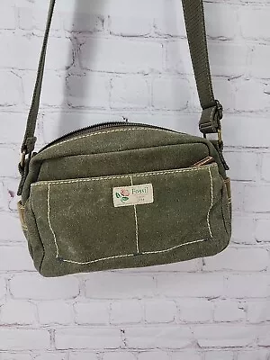 Fossil Khaki Green Canvas Bag Crossbody Purse  • $23.09