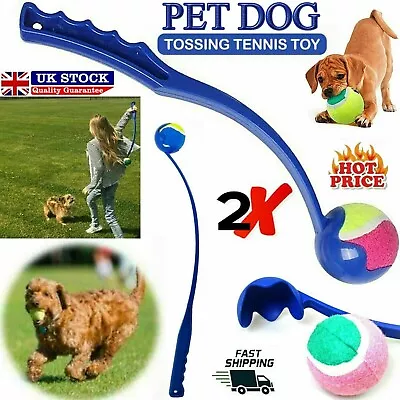 2x Ball Thrower Launcher Dog & Puppy Chucker Tennis Pet Toy Walking Fetch Play • £10.95