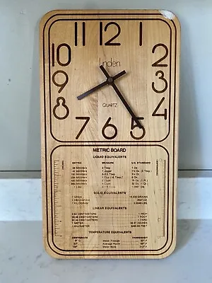 Vintage 70s Danish Linden Wooden Butcher Block Kitchen Wall Clock Metric Board • $49.99