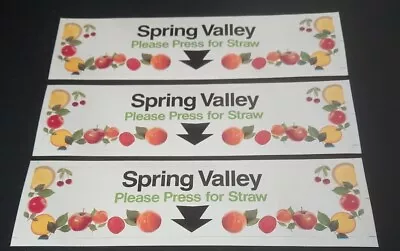 X 3 Vintage Spring Valley Juice Promotional Stickers - Please Press For Straw • $15