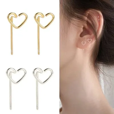Fashion Stainless Steel Hollow Heart Ear Stud Earrings Women Party Jewelry Gift • $0.79