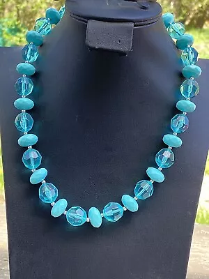 VTG Blue Teal Lucite ? Beaded Costume Jewelry Necklace Choker • $0.99