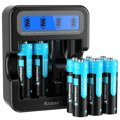 Kratax Rechargeable AA AAA Lithium Ion Batteries LCD Charger Lot 3500mWh/1100mWh • $99.97