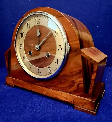 Antique HALLER 1930's German Oak Mid Century Modern Mantel Clock - Just Serviced • £384.55