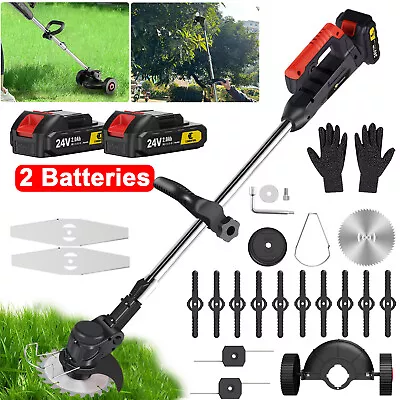 24V Cordless Strimmer Grass Trimmer Weed Cutter Garden Edger +2 Battery Wheel UK • £33.99