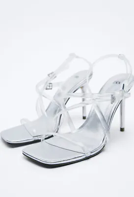 $49 • Buy ZARA Clear Vinyl Strappy High Heel Sandals Shoes Size 5 38 Bloggers Fave