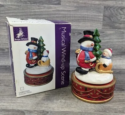 Christmas Snowman Porcelain Wind Up Musical With Rotating Scene Boxed • £23.96