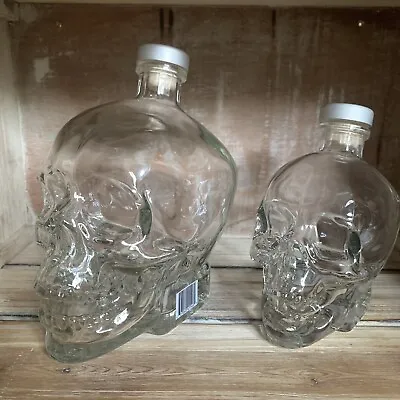 L@@K! SET OF 2 CLEAR GLASS Crystal Head Vodka Skull EMPTY BOTTLES 1.75 & 750mL • $109.95