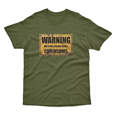 Warning May Start Talking About Chainsaws Heavy T-Shirt | Fun Wood Working Gift • £12.95