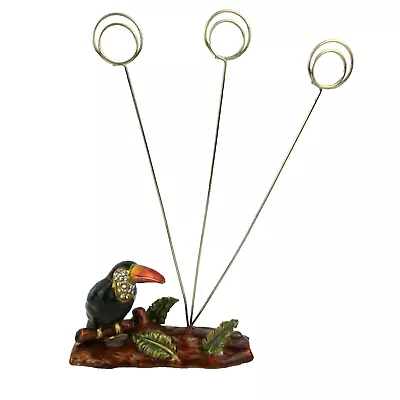 Toucan Bird Enamel Jeweled  Brass Three Photo Note Stand / Picture Holder • $29.97