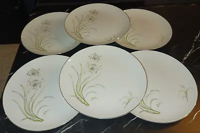 6 Mikasa Meito Dolores 3004 10  Dinner Plates Gray Star Flowers Coupe Platinum • $26.95