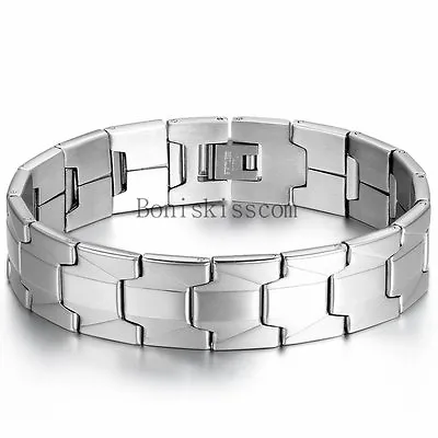 Charm 16mm Wide Men's Bracelet Stainless Steel Link Cuff Bangle Wristband 8.1  • $8.54