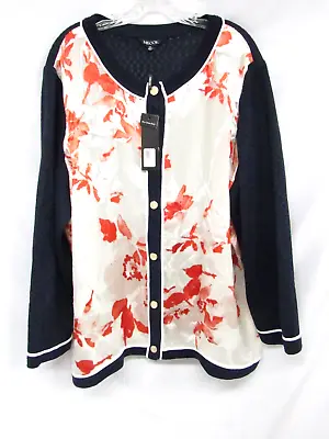 Women's MISOOK Cardigan Sweater Blue Knit Floral Size 3X Plus $438 Retail READ • $59.99