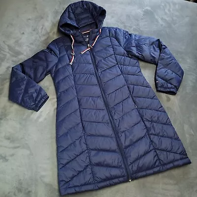 Tommy Hilfiger Premium Down Puffer Jacket Packable Lightweight Navy Long Camp • $28.98