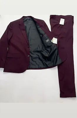 H&M Burgundy Skinny Fit SUIT  (Jacket Size 44R) (pants Size 34R) • $100