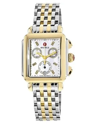 New Michele Deco White MOP Diamond Dial Two-Tone Steel Ladies Watch MWW06A000779 • $1249.95