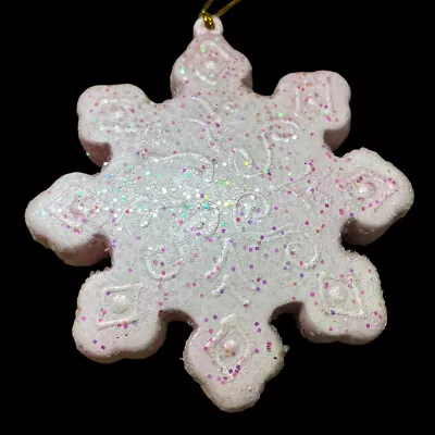 Vintage Ceramic Christmas Ornament Hand Painted Glitter SnowFlake Signed L Bye • $16.99