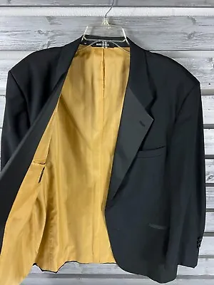 VINTAGE Perry Ellis Prom Tuxedo Blazer Jacket Mens Size 46R Wool Black USA • $26.79