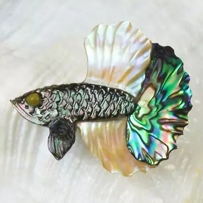 Siamese Fighting Fish Betta Iridescent Multicolor Shell Carving 2.85 G Drilled • $39.95