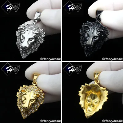 MEN Stainless Steel Gold/Silver/Black Plated ICY Bling CZ Lion Face Pendant*P134 • $16.99