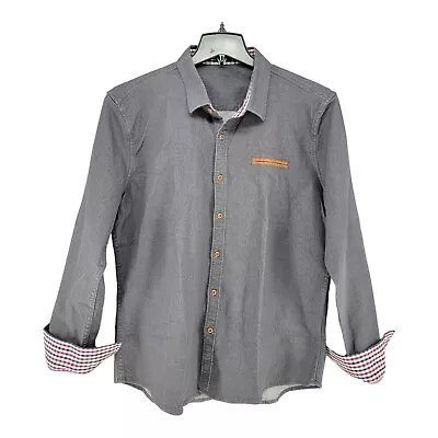 COOFANDY Mens Shirt Large Denim Flip Cuff Gray Button Down • $15