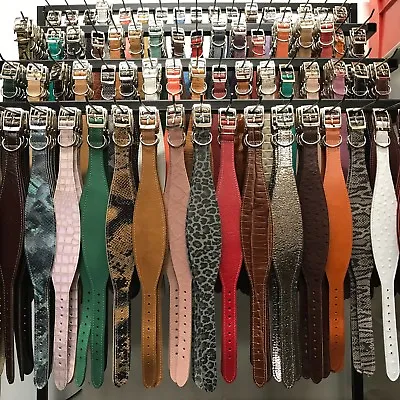 £17.99 • Buy 105 Colours LARGE Leather Dog Collars LINED Greyhound Lurcher Whippet Saluki
