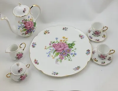 Fine Porcelain 10 Piece Miniature Tea Set MT-74 Vintage Pink Rose Original Box • $20