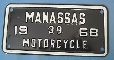 $20 • Buy 1968 Manassas VA Motorcycle Tag Mint Unused