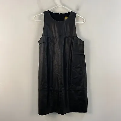 H&M Womens 10 Dress Faux Leather Woven Black Mini Zip Back Sleeveless 9093 • $18.85