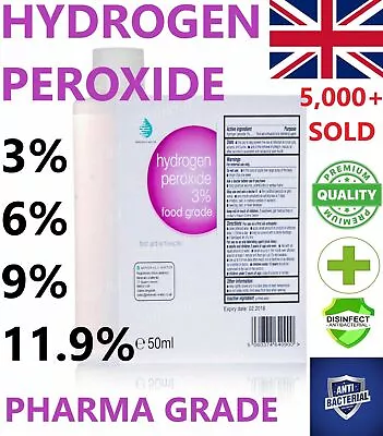 Hydrogen Peroxide Food/Pharma Grade 3% 6% 9% 11.9% Disinfectant Cleaner Free PP✅ • £3.90