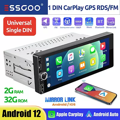 Single 1DIN Wireless Apple Carplay Android 12 Car Stereo GPS IPS USB TypeC 2+32G • $136.99