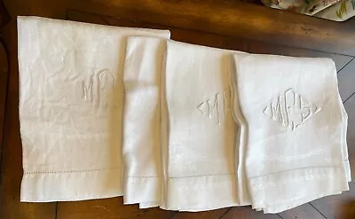 VINTAGE MONOGRAMMED NAPKINS 22” Wide And 37” Long. MONOGRAM IS MFS LOT OF 4 • $16