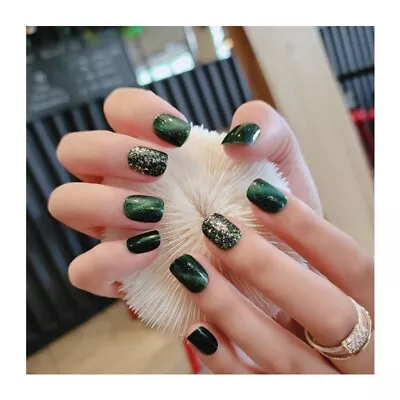 Golden Christmas False Nail Cat's Eye Press On Nails French Fake Nails  Women • $4.86