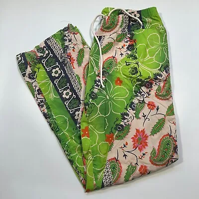 Hugo Boss Pants Adult Size 52 Green Floral Paisley Pull On Cotton Drawstring • $26.24