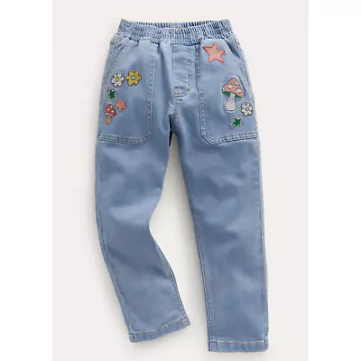 NWT MINI BODEN Embroidered Pull-on Jean Light Vintage Denim Mushroom 5 • $50