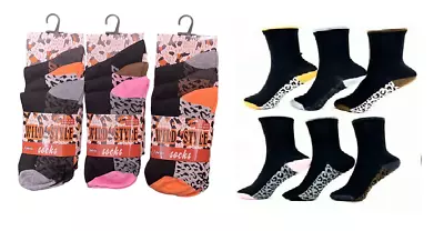 £10.99 • Buy 9 Pairs Womens Girls Wild Style Black Animal Pattern Leopard Print Socks 4-6.5