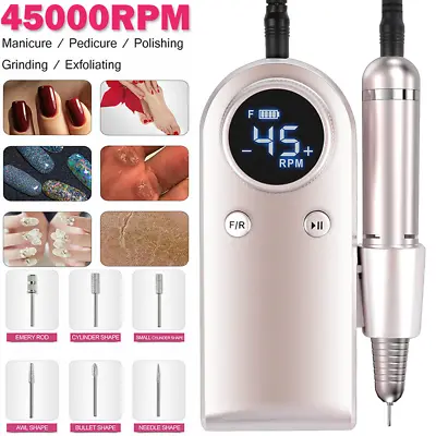 45000RPM Rechargeable Portable Electric Manicure Machine Strong Nail Drill File • $49.98