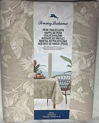 Tommy Bahama Pvc Tablecloth Khaki Taupe Palms 70 Inch Round  Nip • $18.99