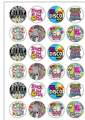 24 PreCut 1970's Seventies Disco Party Retro Edible Wafer Paper Cupcake Toppers  • £2.29