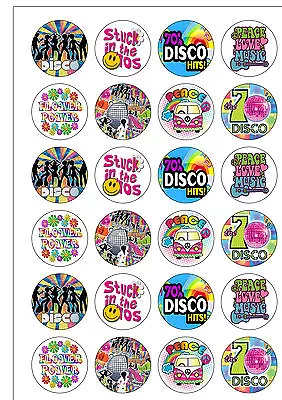 24 PreCut 1970's Seventies Disco Party Retro Edible Wafer Paper Cupcake Toppers  • £2.49