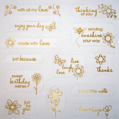 Floral Banner & Tag Sentiments Foiled In Gold Set 2 - Craftwork Cards • £2.29