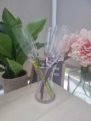 6 X Long Stem Colourful Footless Champagne Toasting Flutes + Cooler Stand • £10