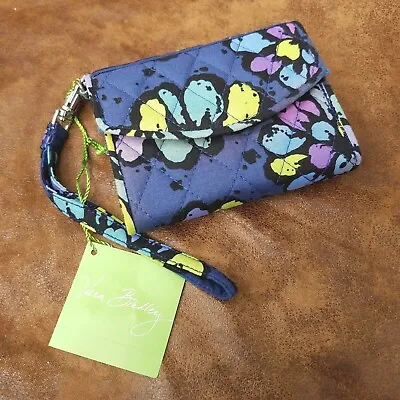 Vera Bradley Super Smart Wristlet Indigo Pop Blue Floral Magnetic Quilted Wallet • $19.79