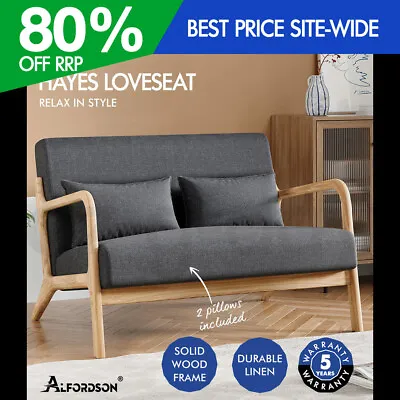 ALFORDSON Armchair 2 Seater Lounge Chair Fabric Seat Accent Couch Wooden Sofa • $228.95