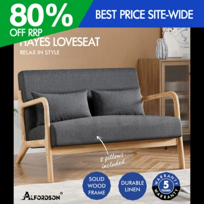 ALFORDSON Armchair 2 Seater Lounge Chair Fabric Seat Accent Couch Wooden Sofa • $228.95